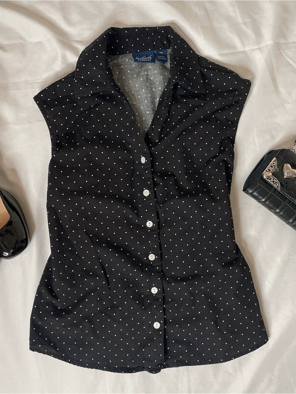 Vintage Black Polka Dot Button Up